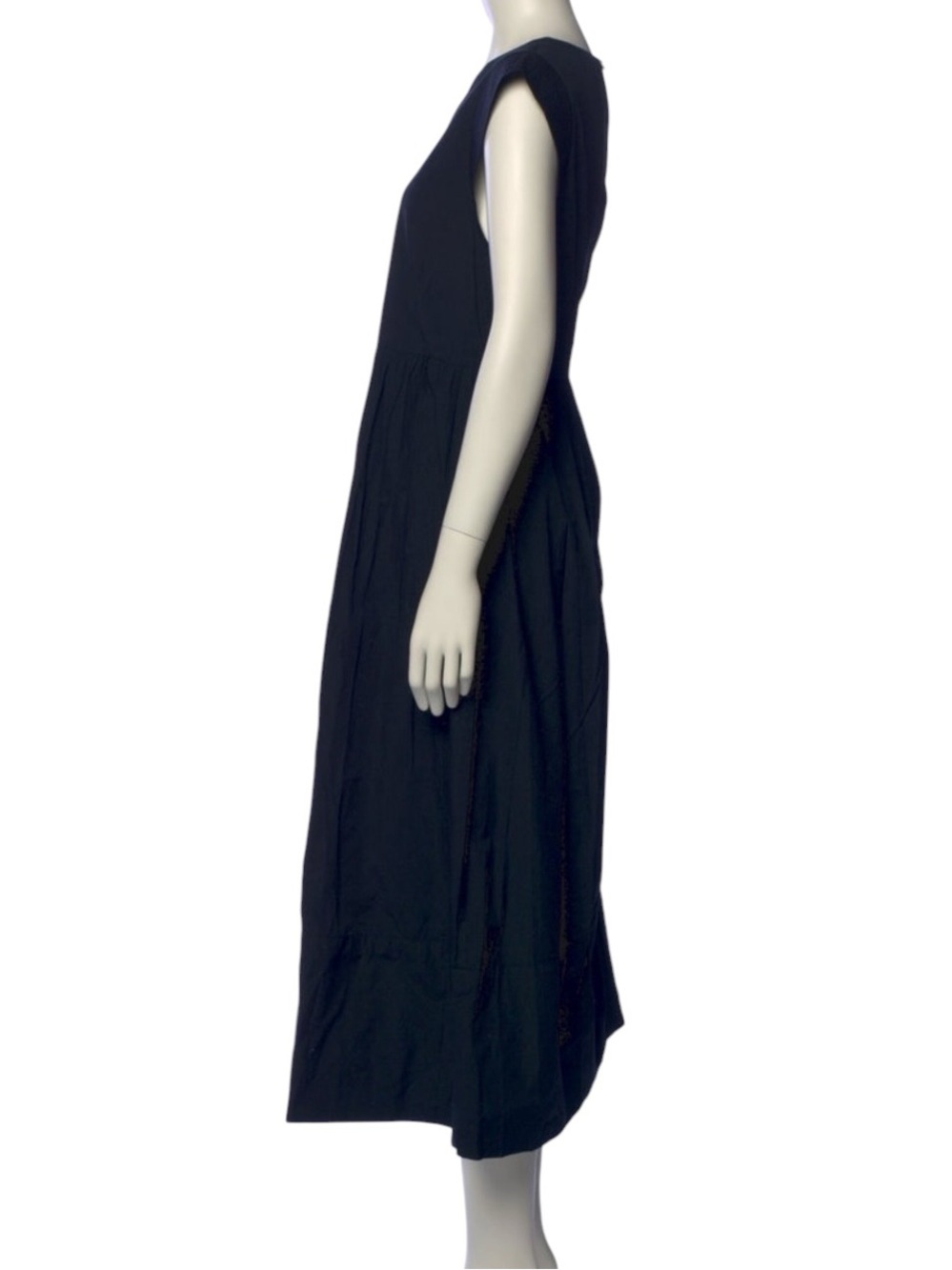 THE GREAT. Black Cotton Sleeveless Midi Dress Drop Waist Pockets NWT Size 2/Med - Picture 3 of 6
